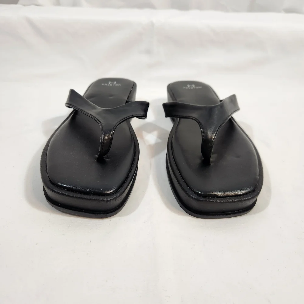 NIB Halston Black Leather Sandals Size 10 - Picture 3 of 6